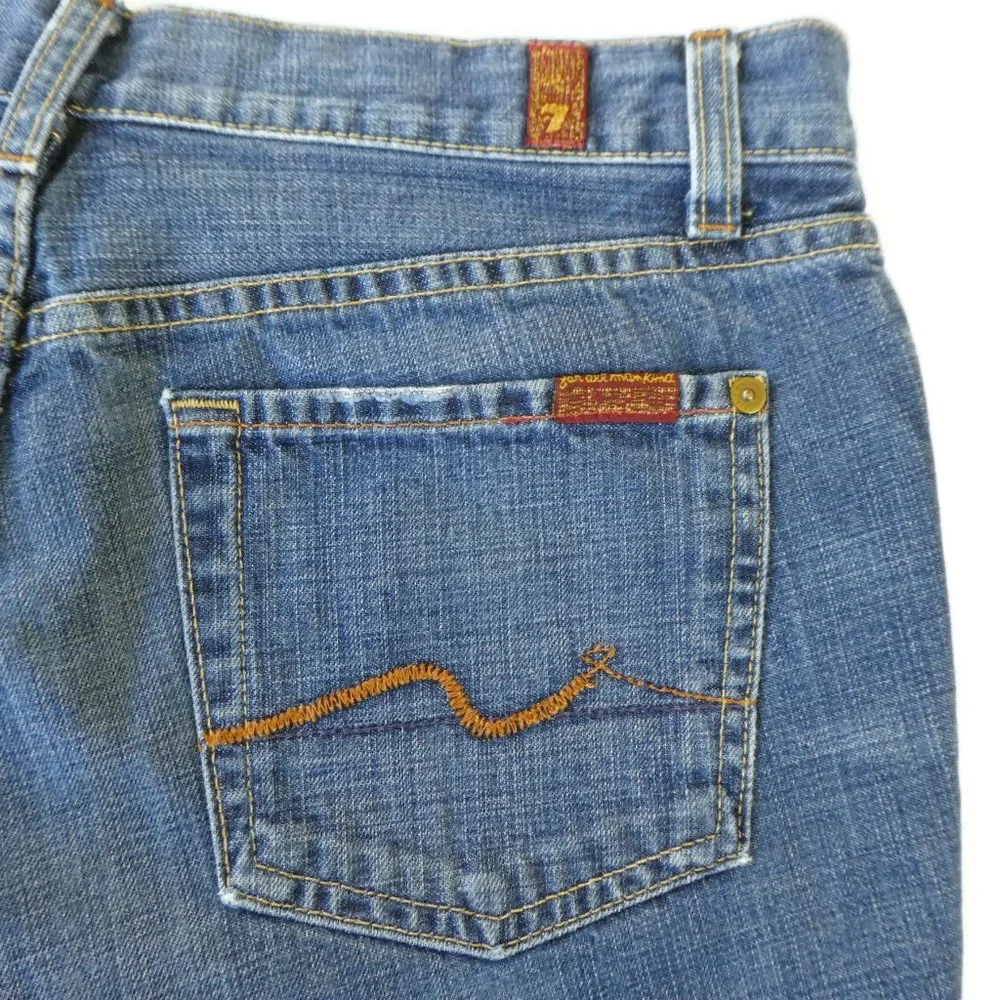 7FAM USA Cutoff Shorts Mid Rise Blue Cotton Denim 30 Waist